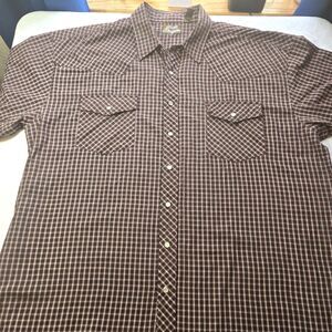 OUTLAW WESTERN WEAR Short Sleeve Plaid Shirt Pearl Snaps Vintage Mens 3XLT